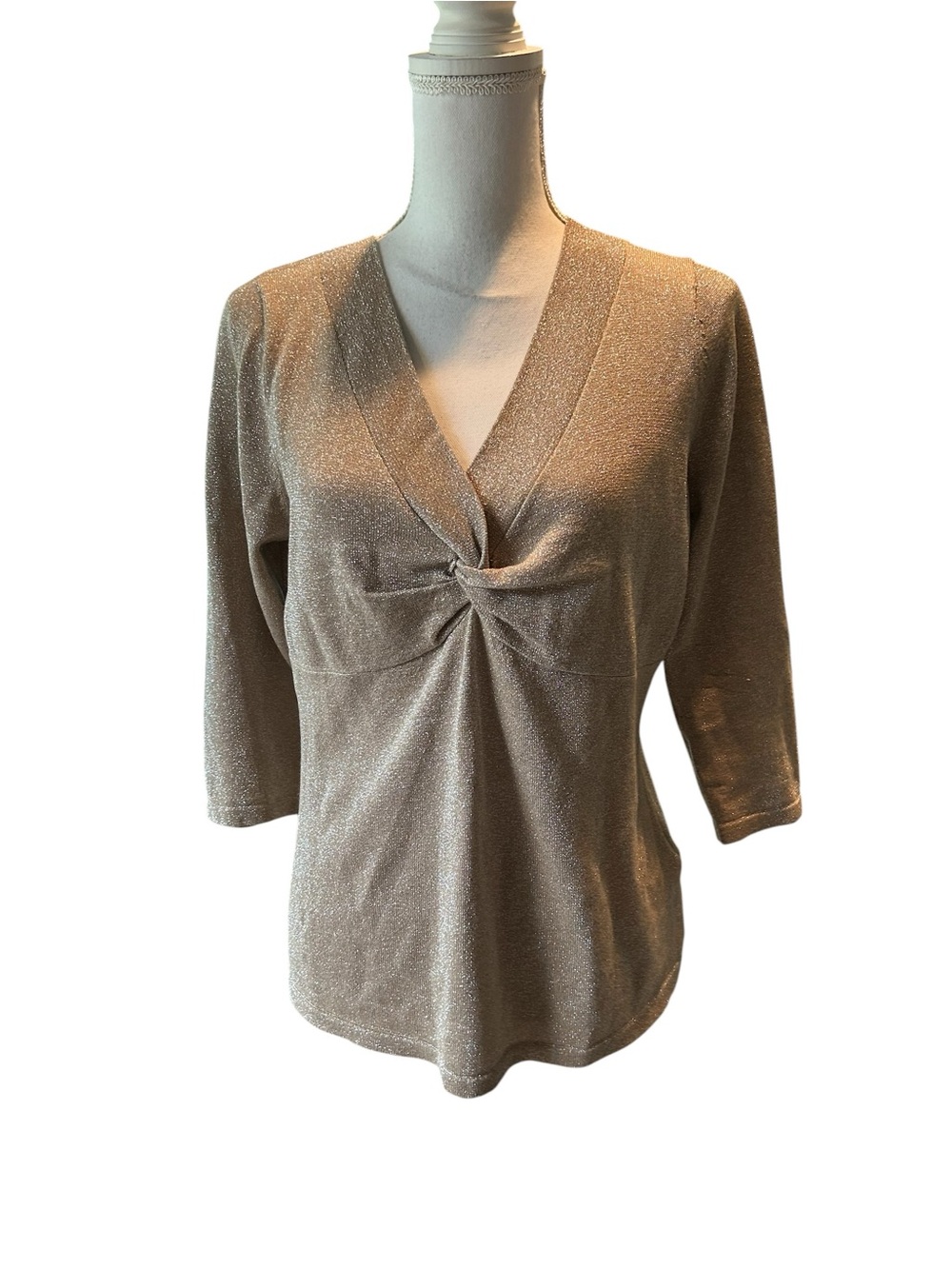 August Silk Vintage Shimmery Taupe V-Neck Twist Front Top